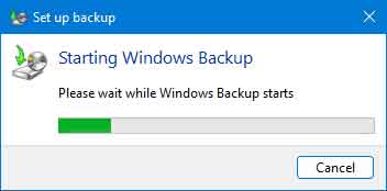 Windows 11 Windows Backup starting screen