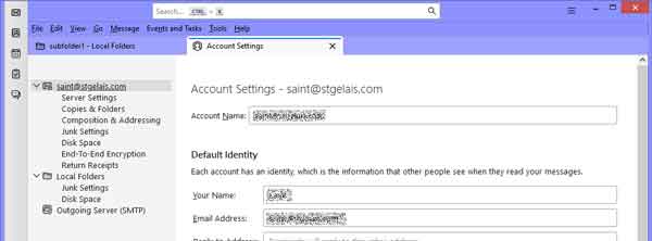 Account settings inside of Mozilla Thunderbird