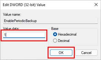 Changing the default EnablePeriodicBackup value from 0 to 1