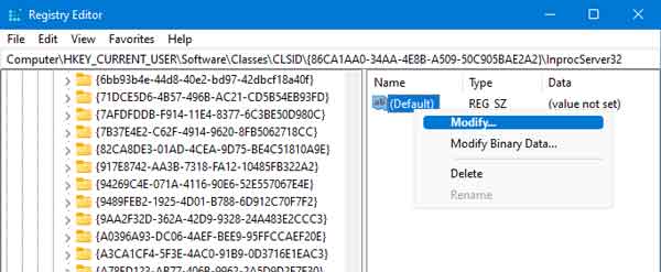 Changing the default Windows 11 InprocServer32 key