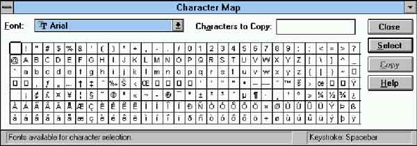 Character Map inside of Windows 3.11