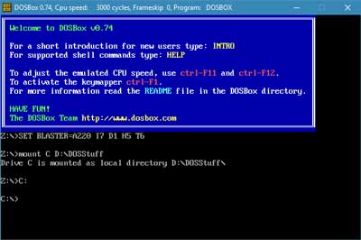 DOSBox running on a 64-bit version of Windows 10