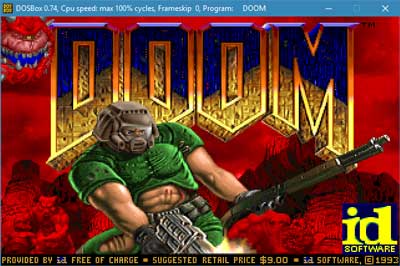 Doom running inside of DOSBox on Windows 10