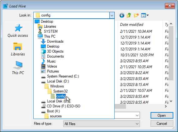 Drop down menu showing the Windows folder location