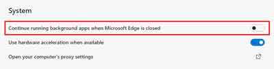 Enable or disable Edge from running after being closed
