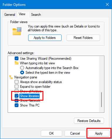 Folder Options inside of Windows 11