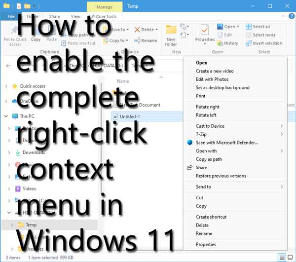 How to enable the complete right-click context menu in Windows 11 File Explorer