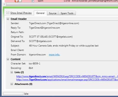 The email information pane in Mailwasher Pro 2012