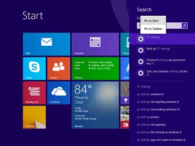 Pinning PC Settings to the Windows 8 Start screen