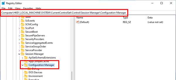Registry Editor open to Configuration Manager entry