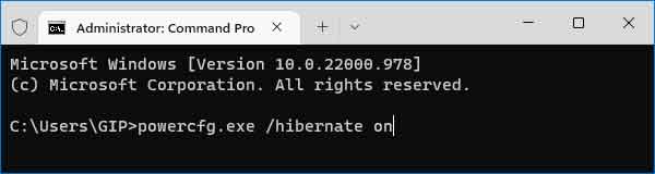 Renable Windows Hibernation at the Command Prompt