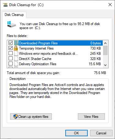 The Disk Cleanup app running on Windows 10