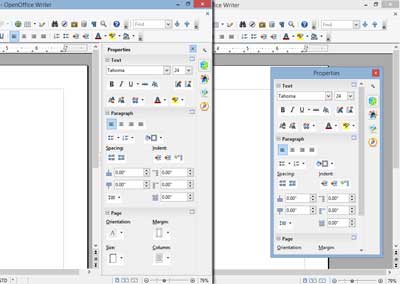 The new Sidebar inside of OpenOffice 4 shown docked and floating