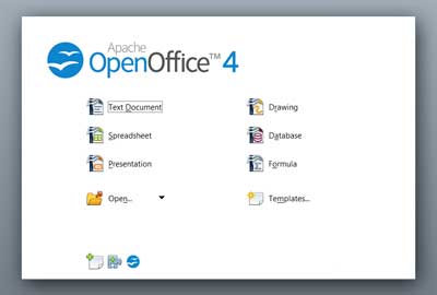 The main screen inside of OpenOffice 4