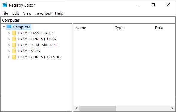 The Registry Editor interface inside of Windows 10