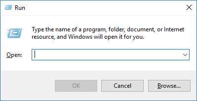 The Run dialog box in Windows 10