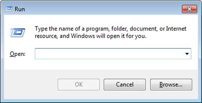 The Run dialog box in Windows 7