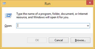The Run dialog box in Windows 8.1