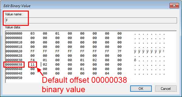 The default 00000038 binary value