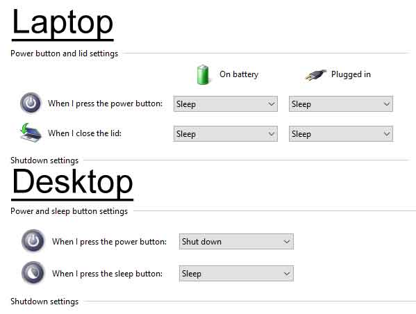 The different default power schemes for laptop and desktop computers