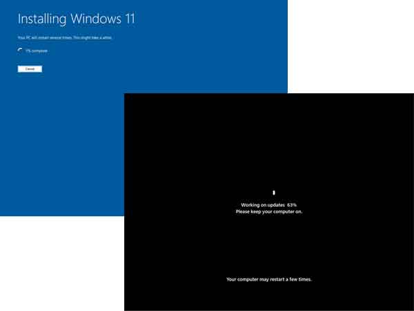 The different stages of the repair upgrade of Windows 11