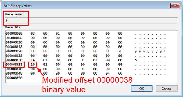 The modified 00000038 binary value
