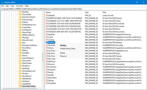 The user shell folders registry keys in Windows 11