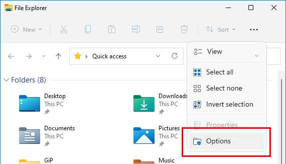Where to find Folder Options in Windows 11 File Explorer