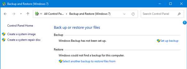 Windows 11 Windows Backup main screen
