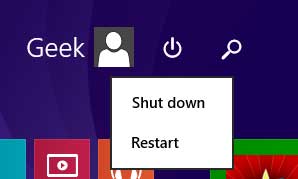 Shut down button location in Windows 8.1