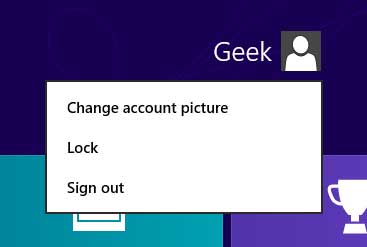 Sign out button location in Windows 8