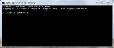 A Command Prompt in Windows 7 with Administrator privileges