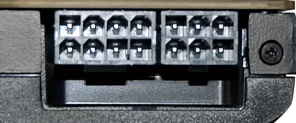 A photo of a video card that has both 8-pin and 6-pin PCI-e power connections