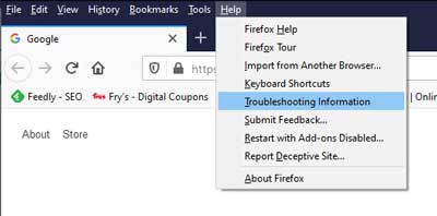 Accessing the Troubleshooting Information inside of Firefox