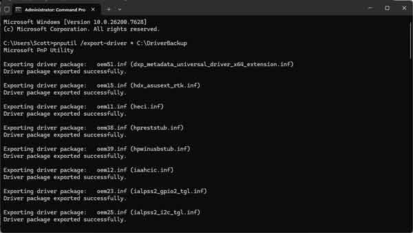 Administrator command prompt with puputil running