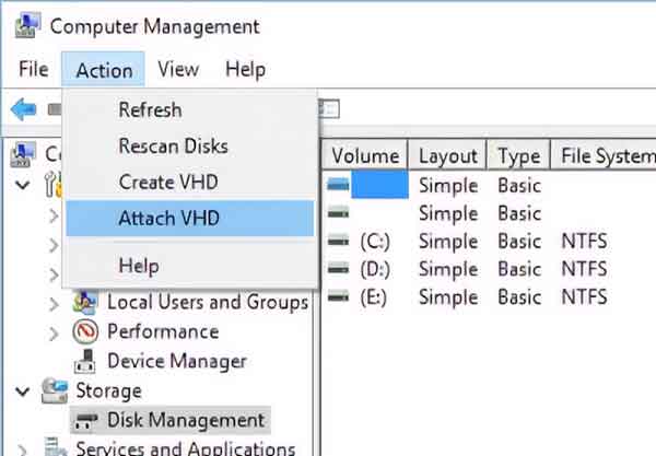 Attaching a VHD file inside of Disk Management