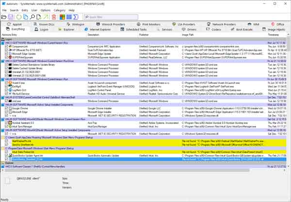 The Autoruns program from the Sysinternals Suite