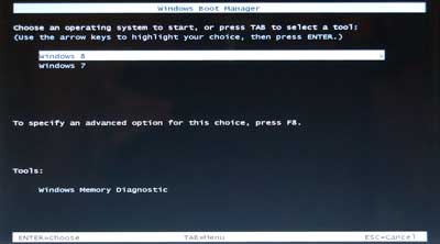 Windows 7 / Windows 8 boot manager screen