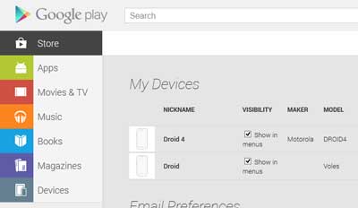 Both of my Droids appear in My Devices in Google Play