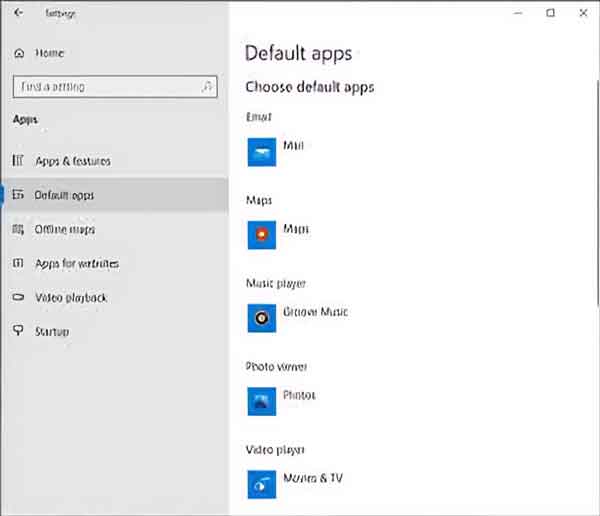 Changing the default apps in Windows 10 Settings