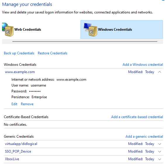 Credential Manager inside of Windows 11