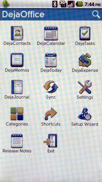 DejaOffice 2.2 main screen