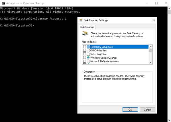 Disk Cleanup command line options in Windows 10