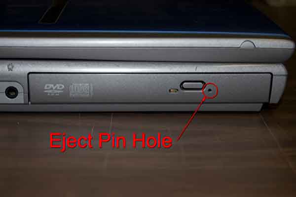 Laptop - Notebook CD  DVD drive Eject Pin Hole location