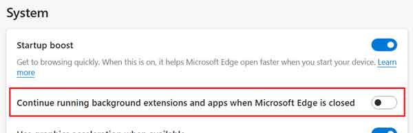 Enable or disable Edge from running after being closed