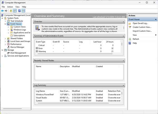 Event Viewer inside Windows