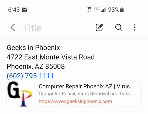 Geeks in Phoenix QR code scan results on an Android device