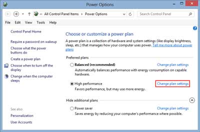 General power options in Windows 8