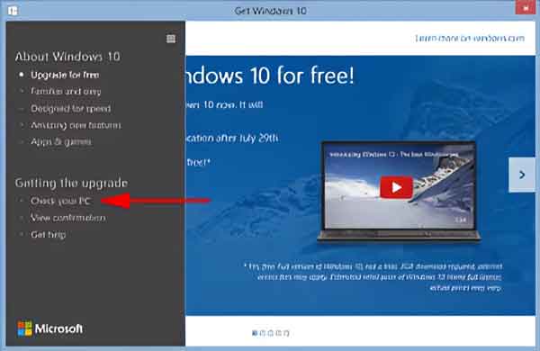 The Get Windows 10 PC check