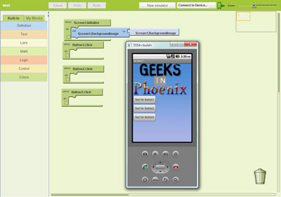 The Blocks Editor interface for MIT App Inventor for Android